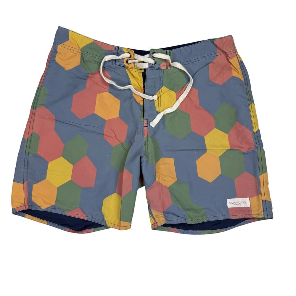 Saturdays Surf NYC Men's Board Shorts Size 30 Colorful Hexagons